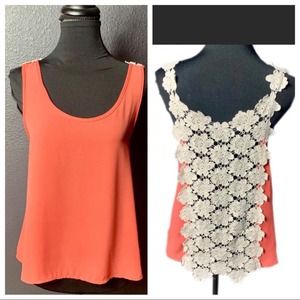 Love Posh Women's Orange Tank Sheer Crocheted Back Boho Vibe Tank Top Medium